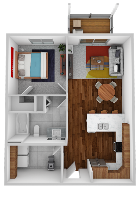 Floor plan for 1 bed, 1 bath, 673 sqft
